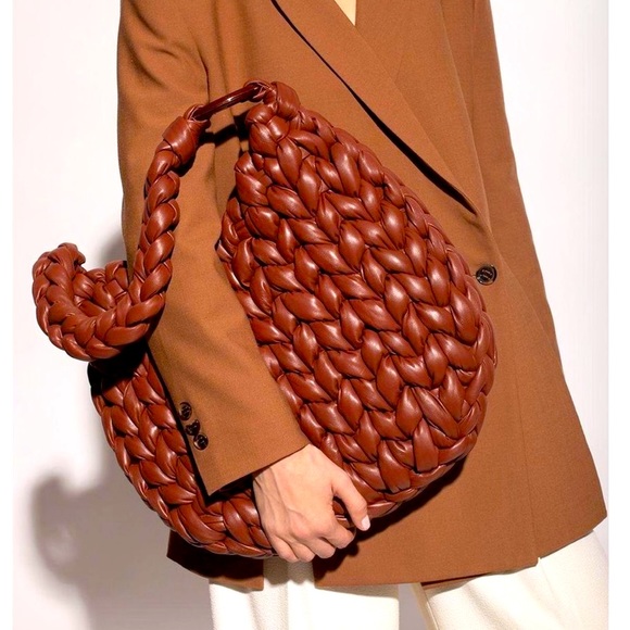 New Chloe Small Wooden C Crochet Sepia Brown Leather Hobo Bag - Picture 11 of 14